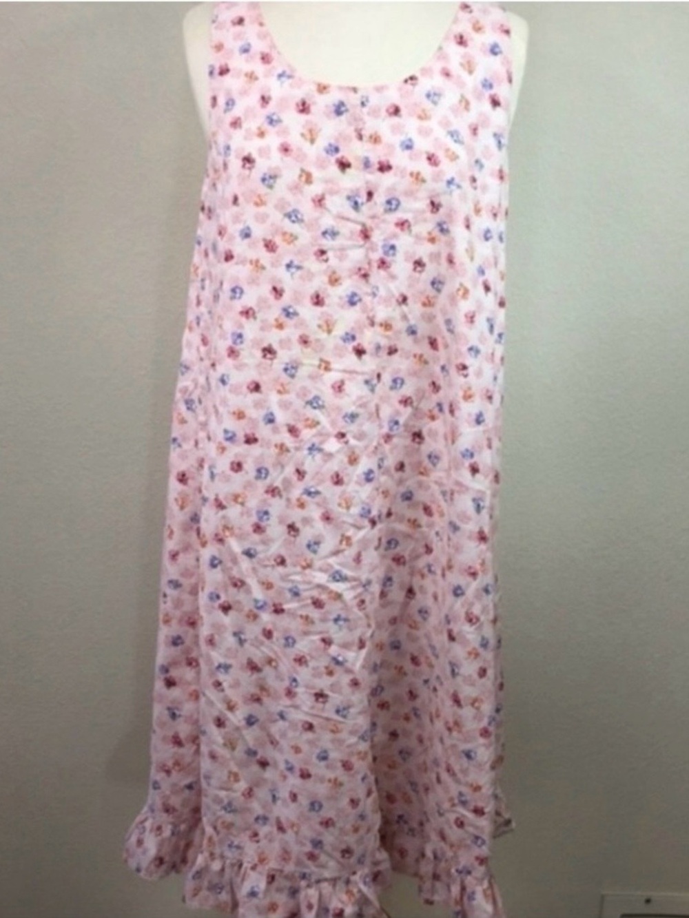 Vintage Women Light Pink Floral Sleeveless Midi Dress Cottagecore Coastal Size L